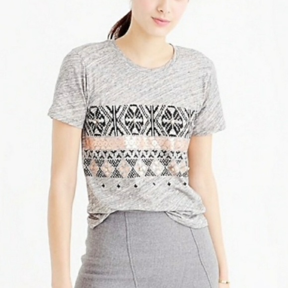 J. Crew Gray T-shirt with Small Stone Detail in Chest. - Picture 3 of 9